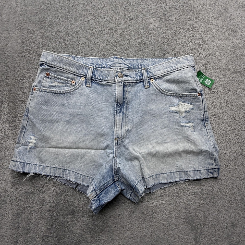 Gap Shorts Womens 16 Blue 4" High Rise Stride Denim Cutoff Distressed Raw Hem